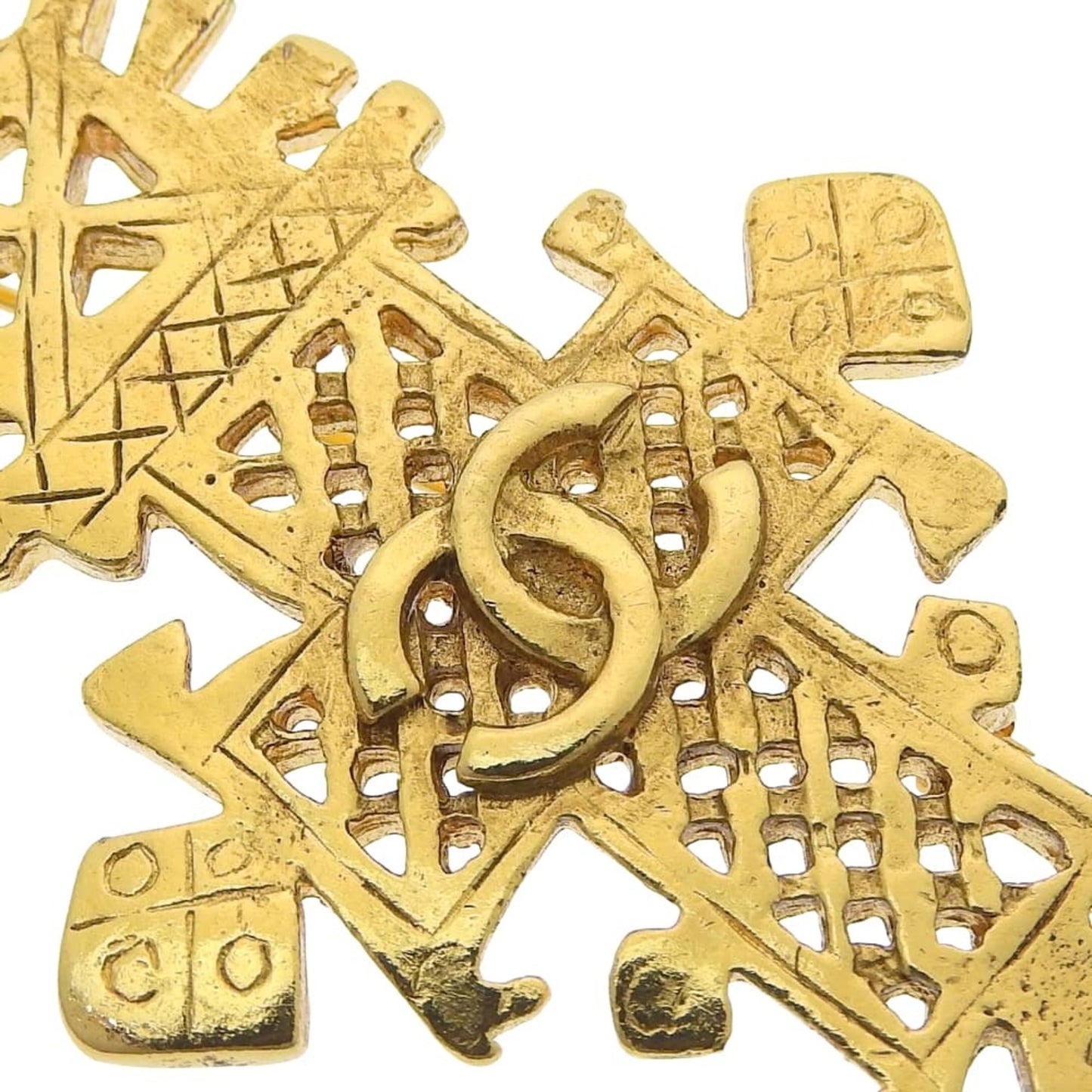 CHANEL Cross Brooch 94P GP Gold with Coco Mark