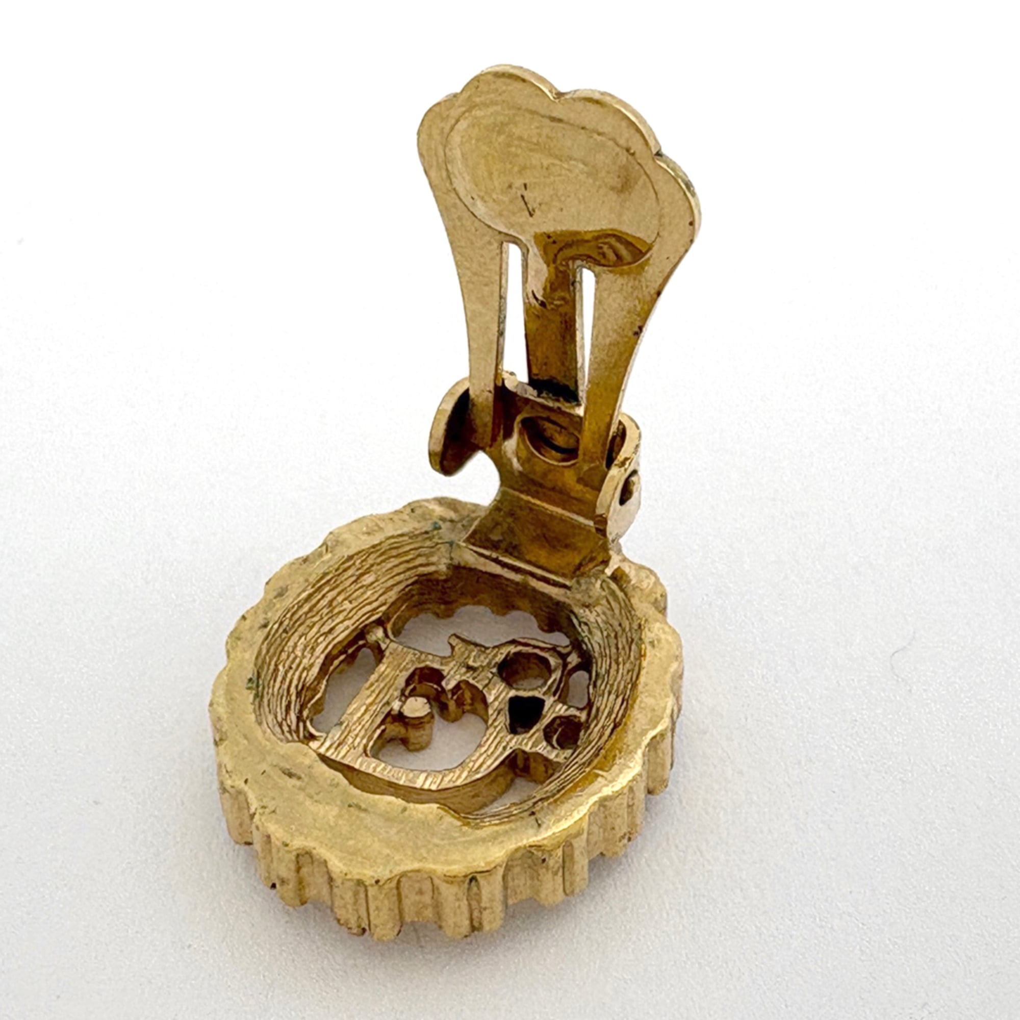 Christian Dior Logo Rhinestone Oval Earrings, GP Gold, Women's