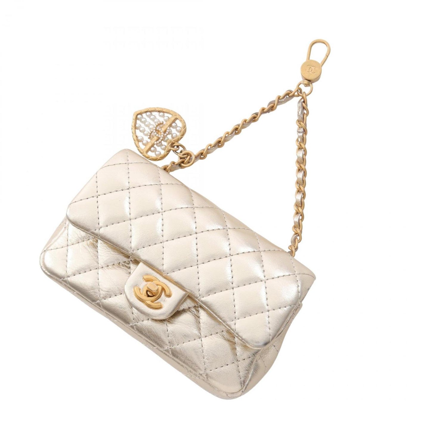 CHANEL Matelasse Classic Charm Accessory, Lambskin Leather, Women's, Gold