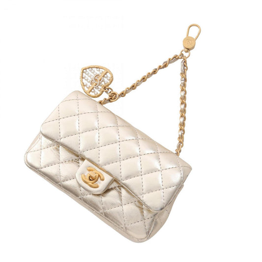 CHANEL Matelasse Classic Charm Accessory, Lambskin Leather, Women's, Gold