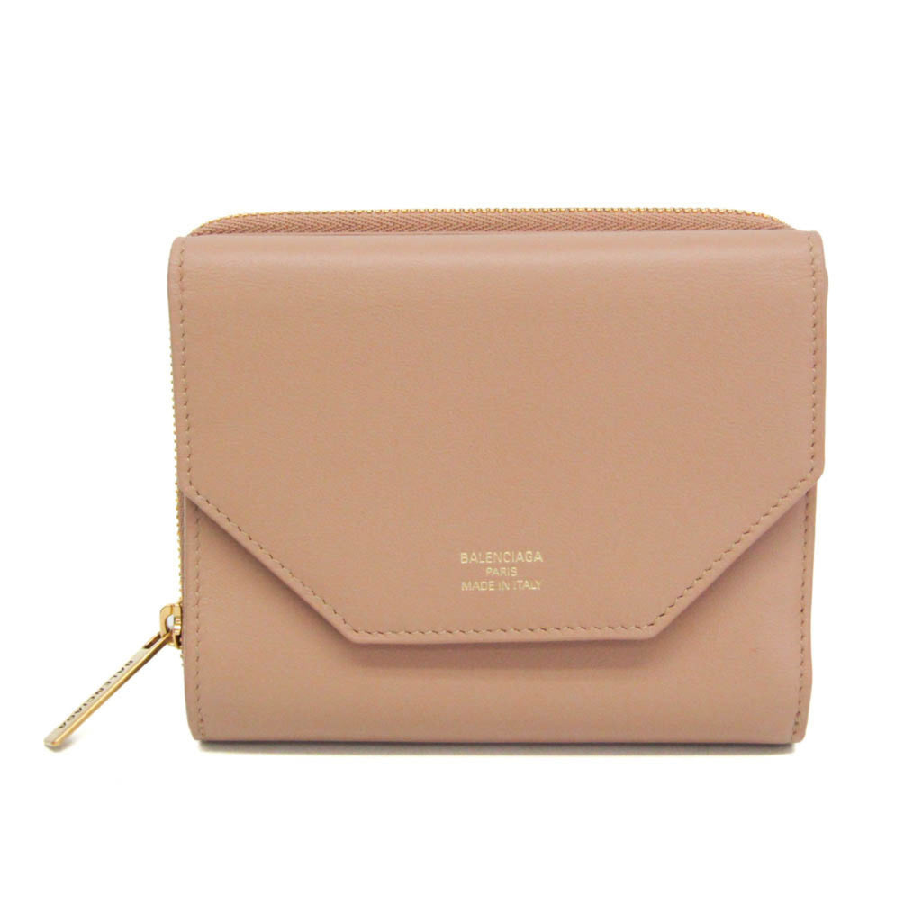 Balenciaga Envelope Compact Wallet 753762 Men,Women Leather Wallet (tri-fold) Pink Beige