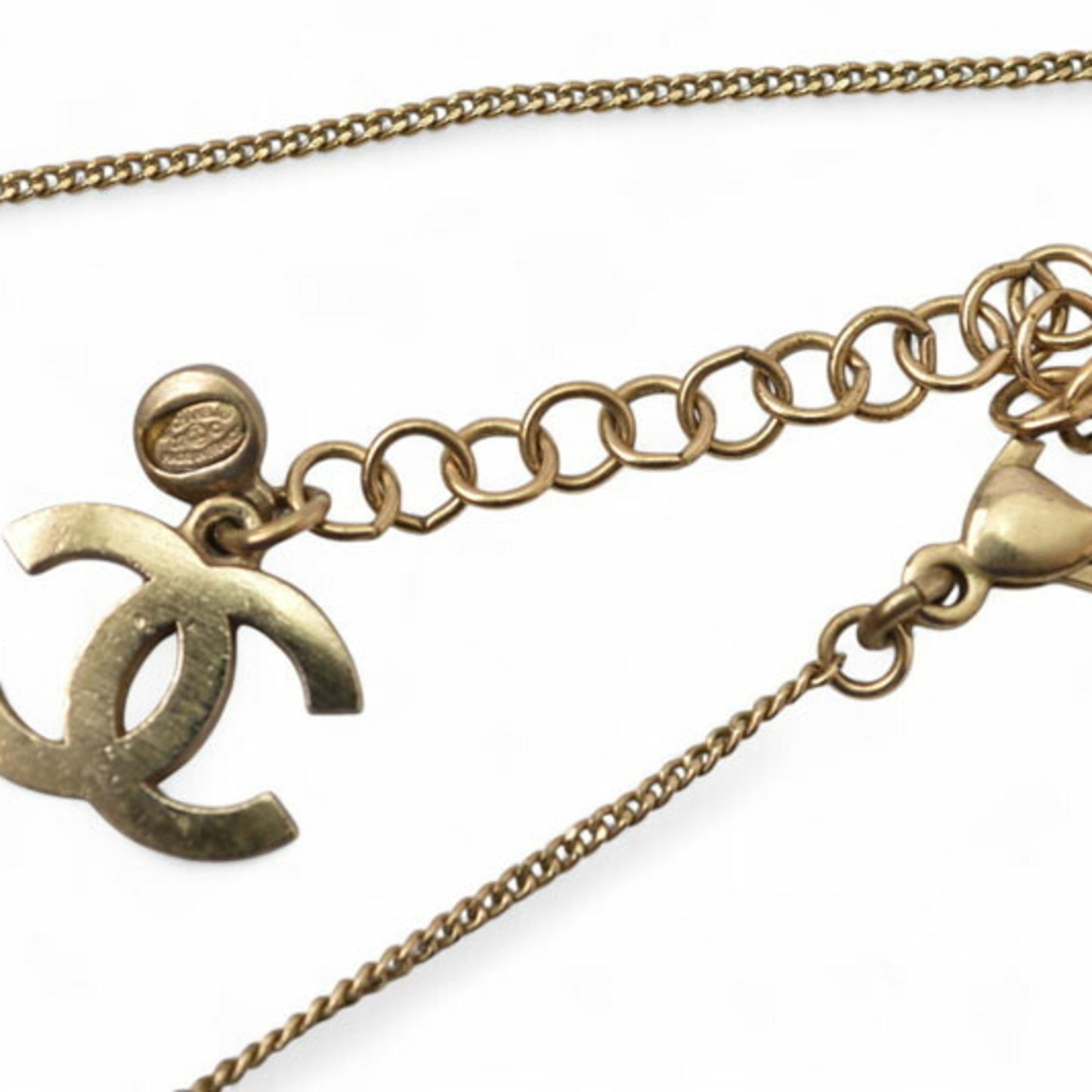 Chanel Long Necklace Pendant CHNAEL Coco CC Pearl Shell Motif Gold Rose 07