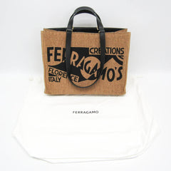Salvatore Ferragamo Medium GG-219406 Women,Men Fabric,Leather Handbag,Tote Bag Beige,Black — Like New