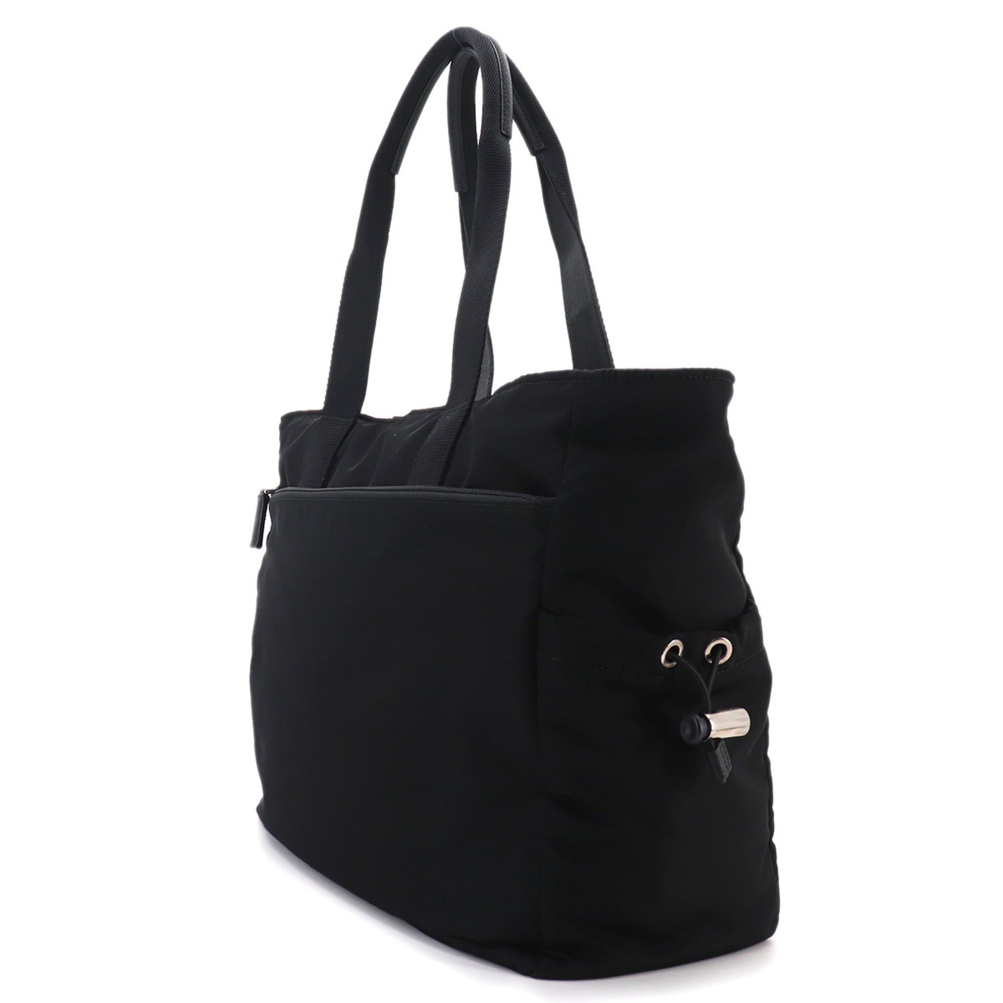 Prada PRADA Tote Handbag Nylon Saffiano Leather Nero Black 2VG042 Silver Hardware Bag — Like New