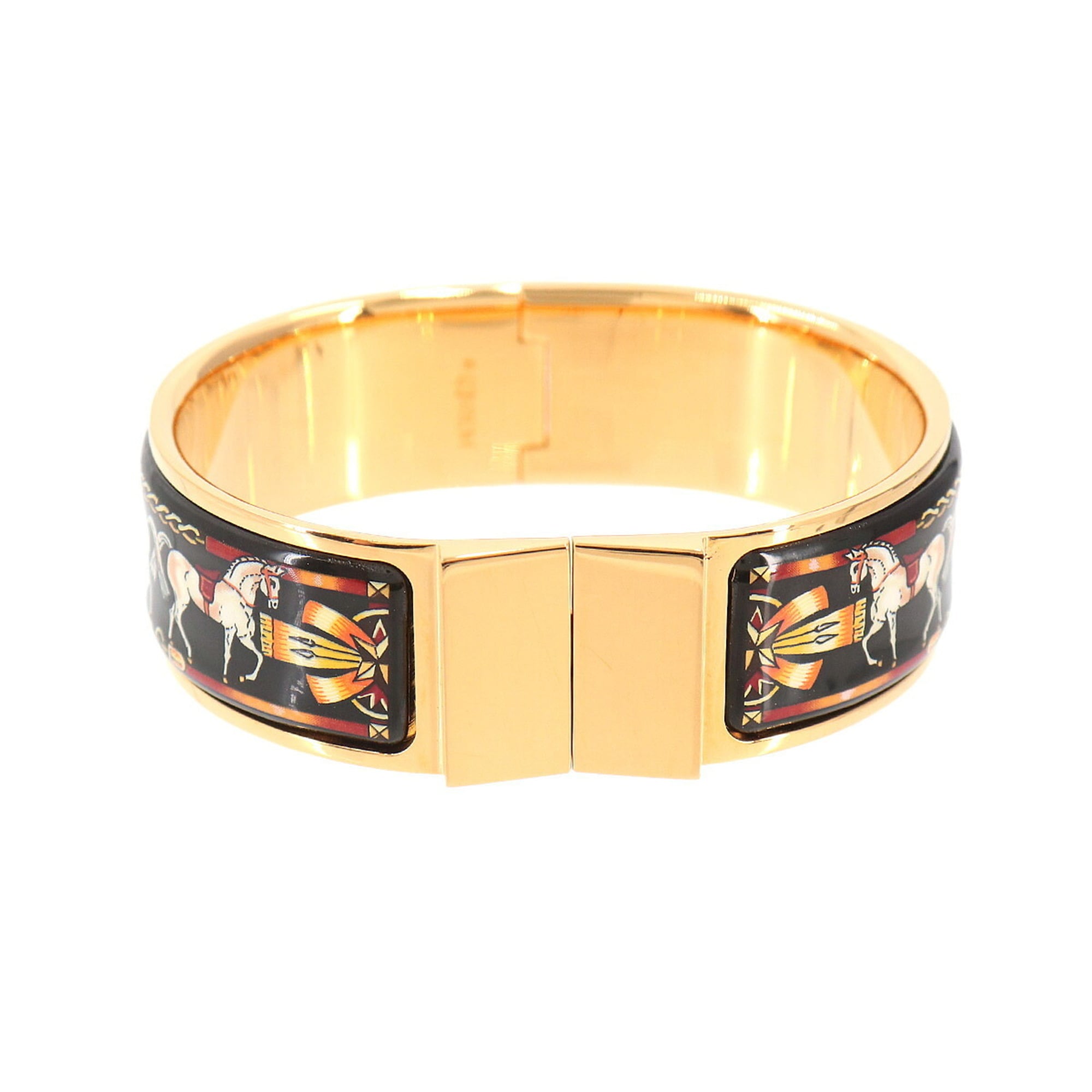 Hermes HERMES Loquet Email GM Bangle Bracelet Gold Black — Like New