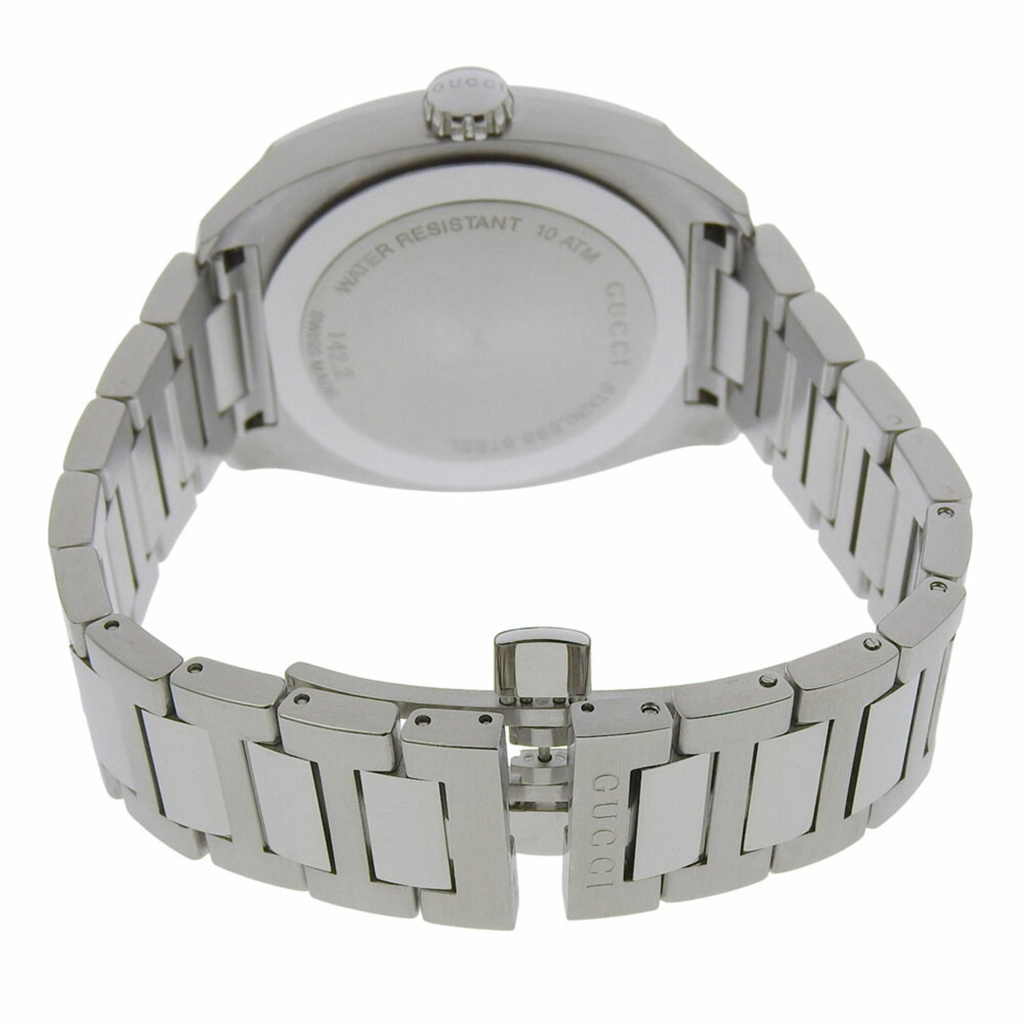 Gucci Date 100m YA142201 142 2 Black Dial Stainless Steel Quartz Watch with Battery, 43mm Men's — Very Good