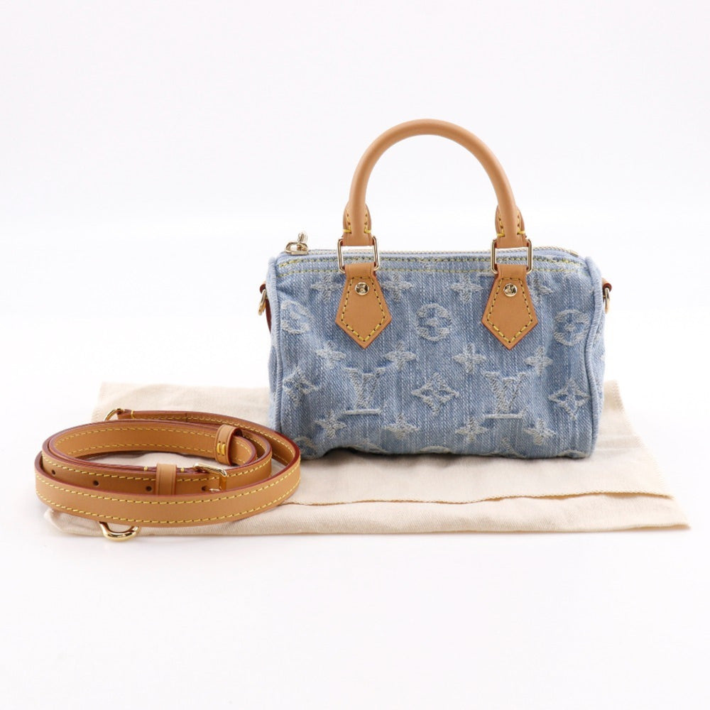 Louis Vuitton Nano Speedy Handbag, 2-Way Shoulder Bag, M11212, Monogram Denim, Sky Blue, Zipper, Women's — Like New