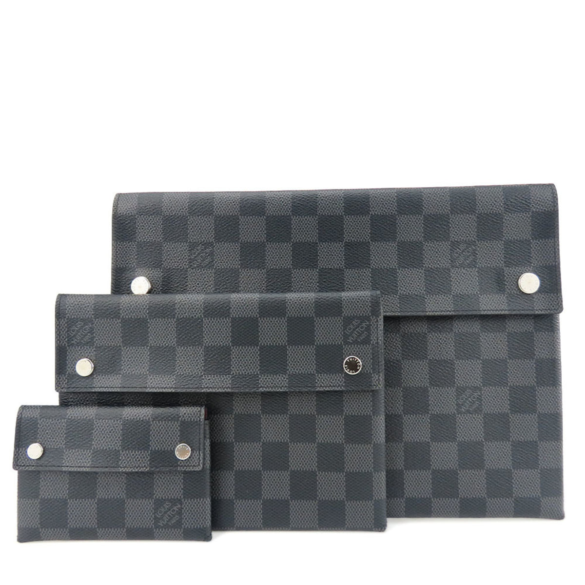 Louis Vuitton Alpha Triple Pouch N60255 Damier Graphite Silver Hardware Clutch Bag for Men and Women — Like New