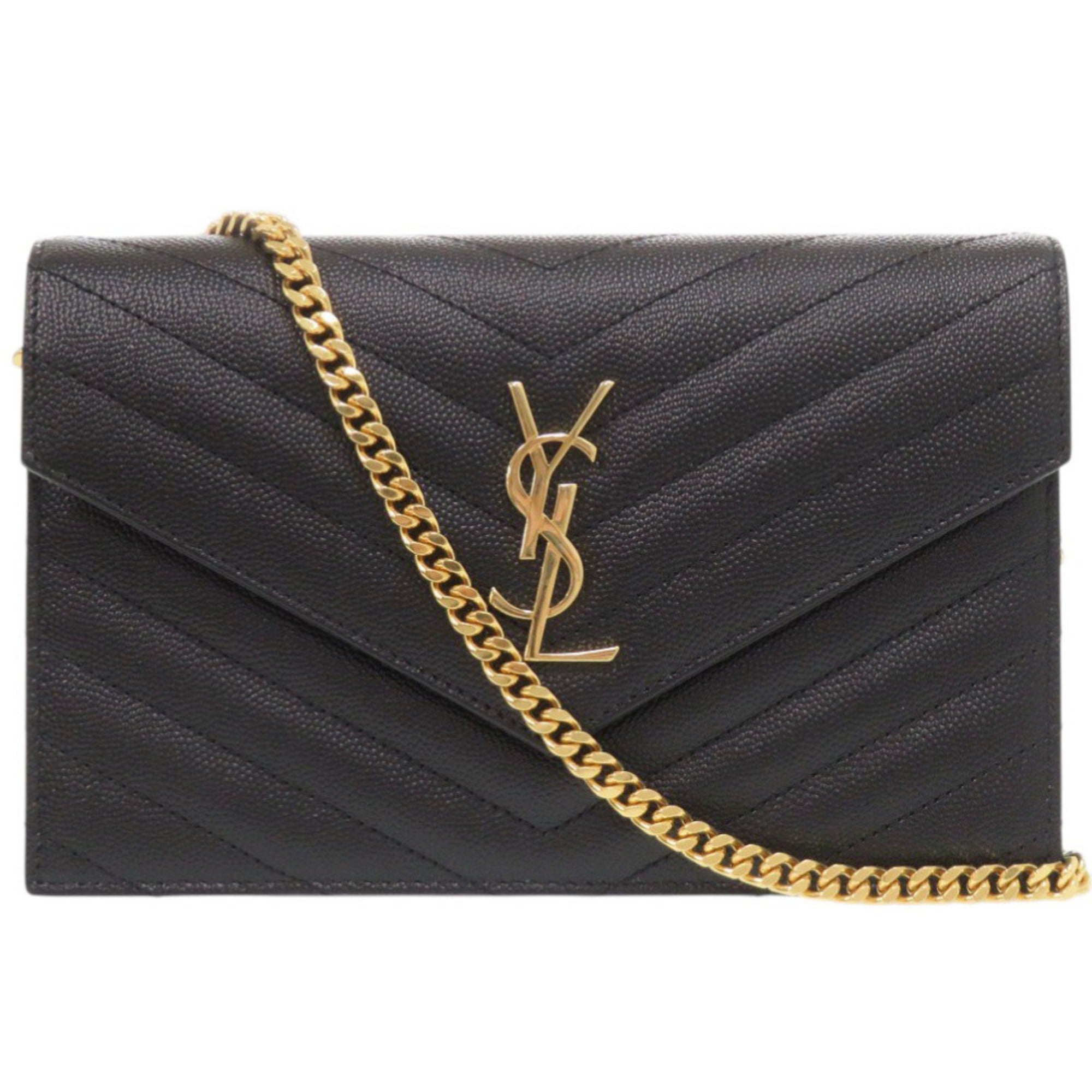 Yves Saint Laurent Like new Saint Laurent Paris Cassandra Envelope Wallet with Chain 742920, black leather chain shoulder bag, 1490 — Like New