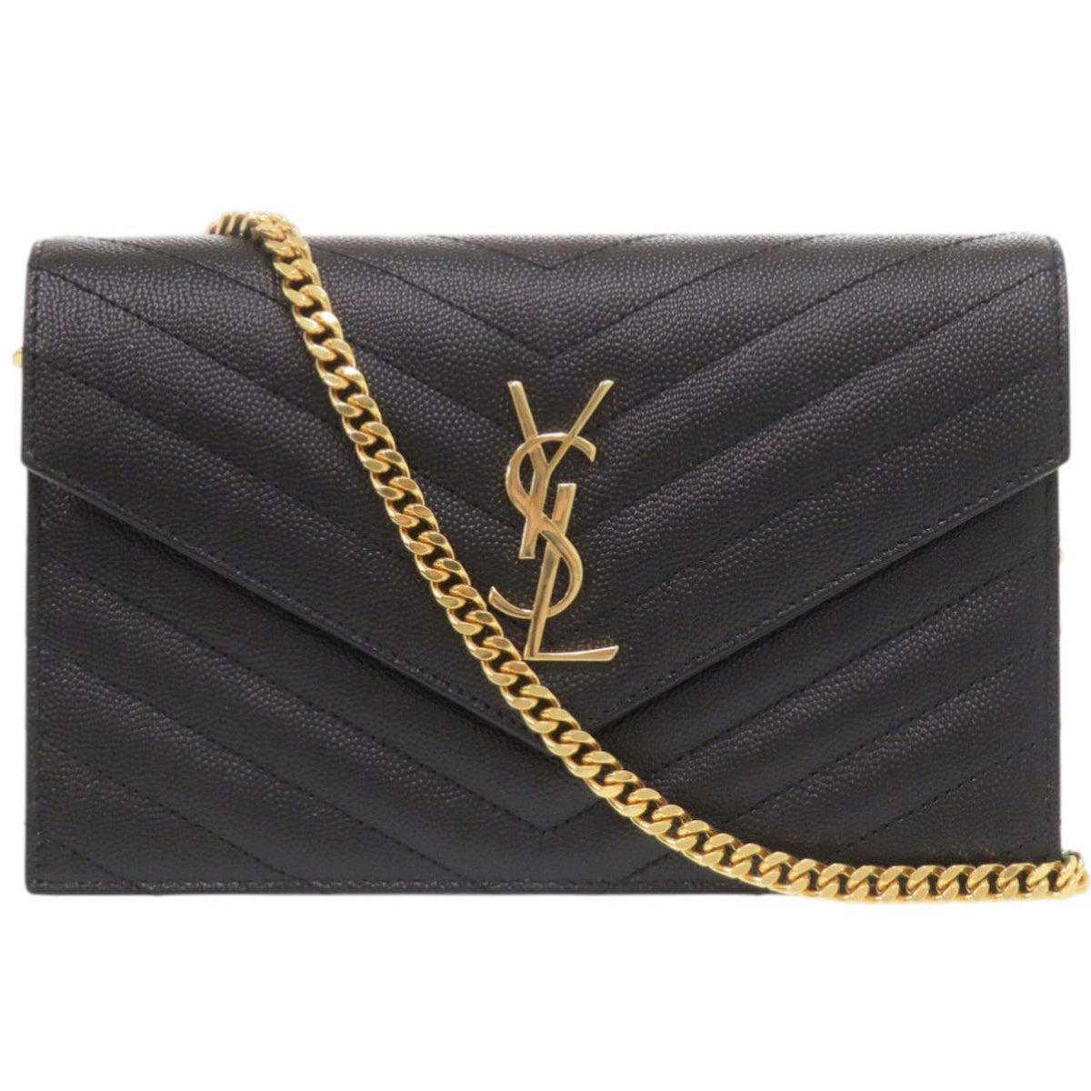 Yves Saint Laurent Like new Saint Laurent Paris Cassandra Envelope Wallet with Chain 742920, black leather chain shoulder bag, 1490 — Like New