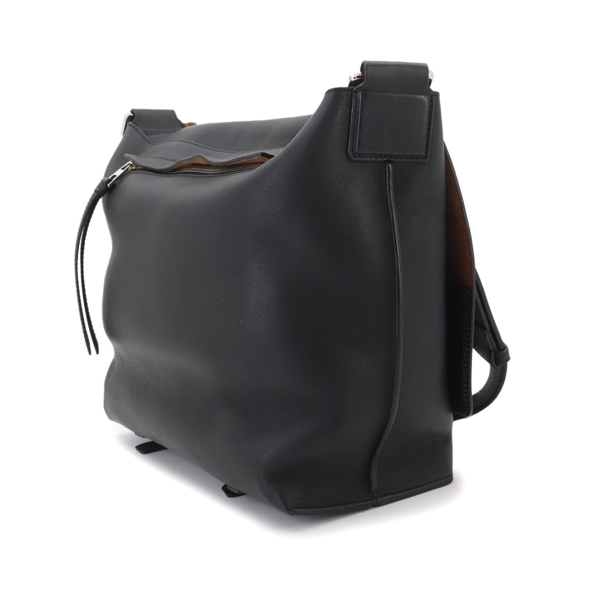 Loewe Military Shoulder Handbag, Leather, Black, Silver Hardware, 337 02 N64 Messenger Bag — Like New