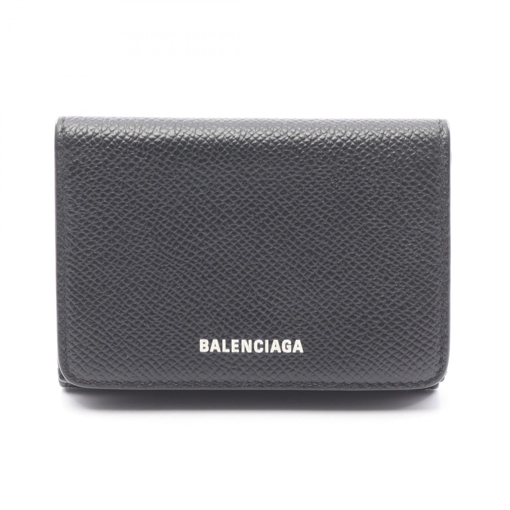 Balenciaga VILLE Tri-fold Wallet, Leather, Women's, Black, 558208