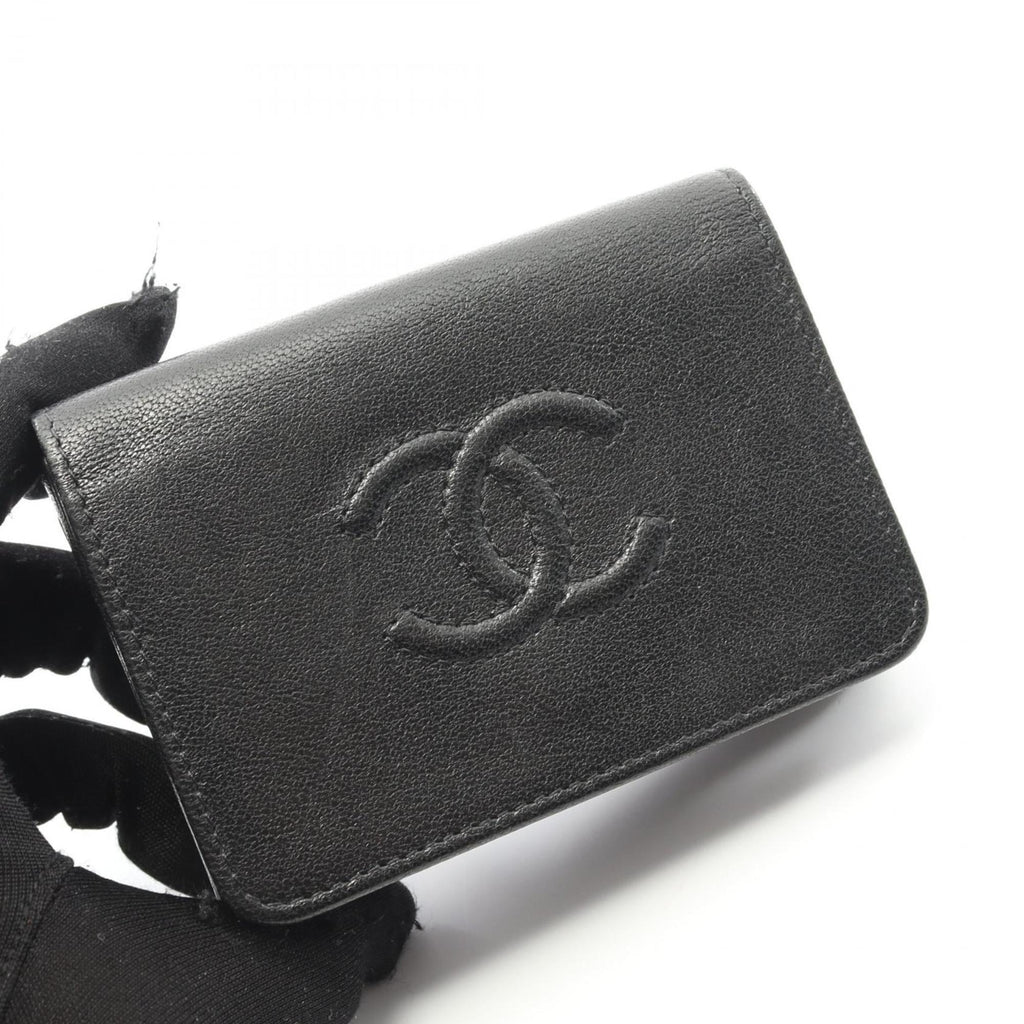 CHANEL Coco Mark Tri-fold Wallet Leather Women's Black