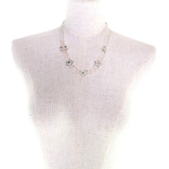 CHANEL B25P Coco Mark Natural Stone Rhinestone Necklace, White and Pink, Silver Hardware, 2025 Model, with Box Dust Bag, Made in Italy, Women's — Like New