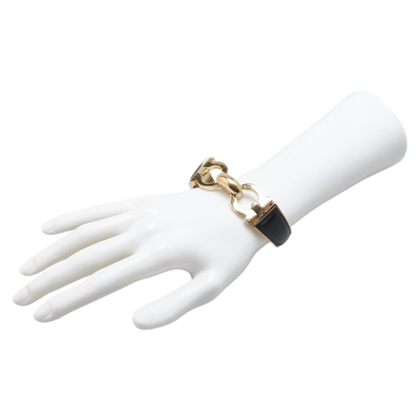 Salvatore Ferragamo Gancini Bangle in Gold and Black Plated Leather for Women