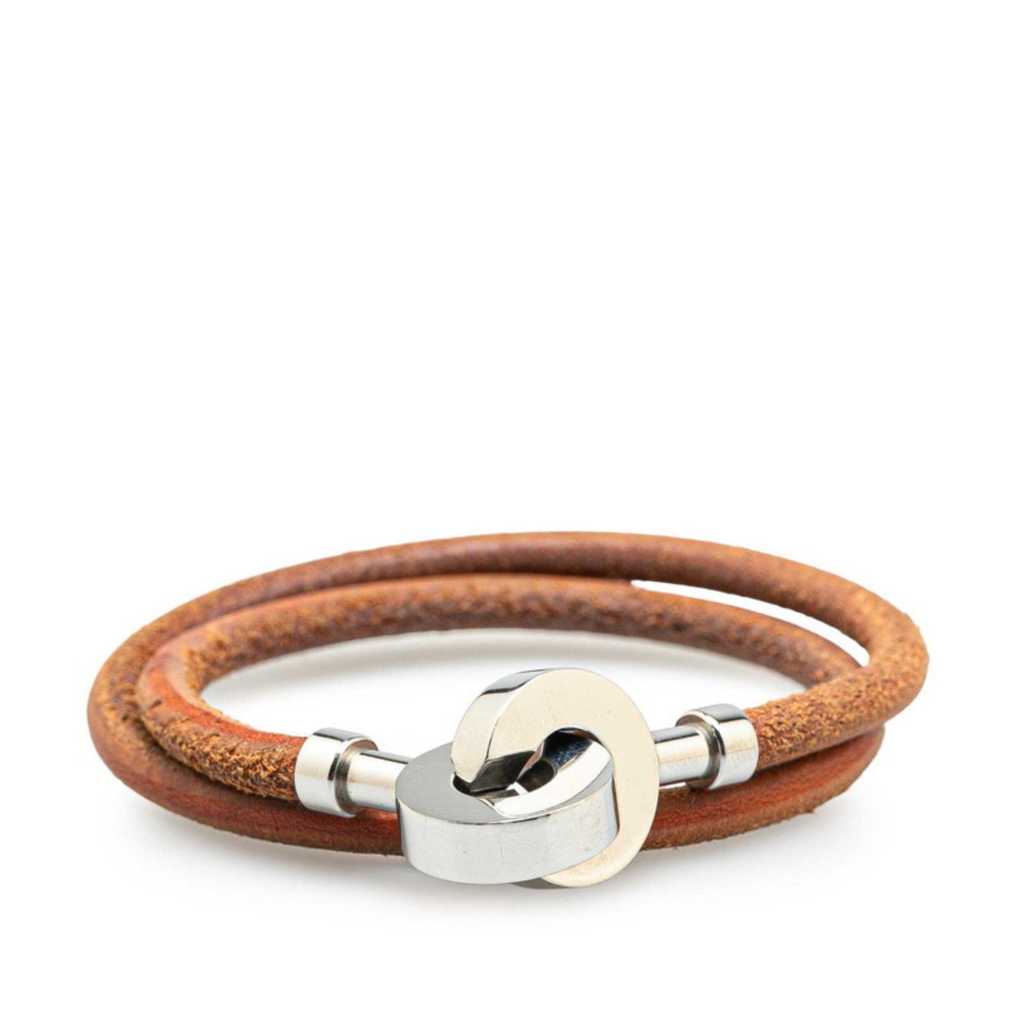 Hermes Lancelot Bracelet Choker in Brown and Silver Leather Metal for Women