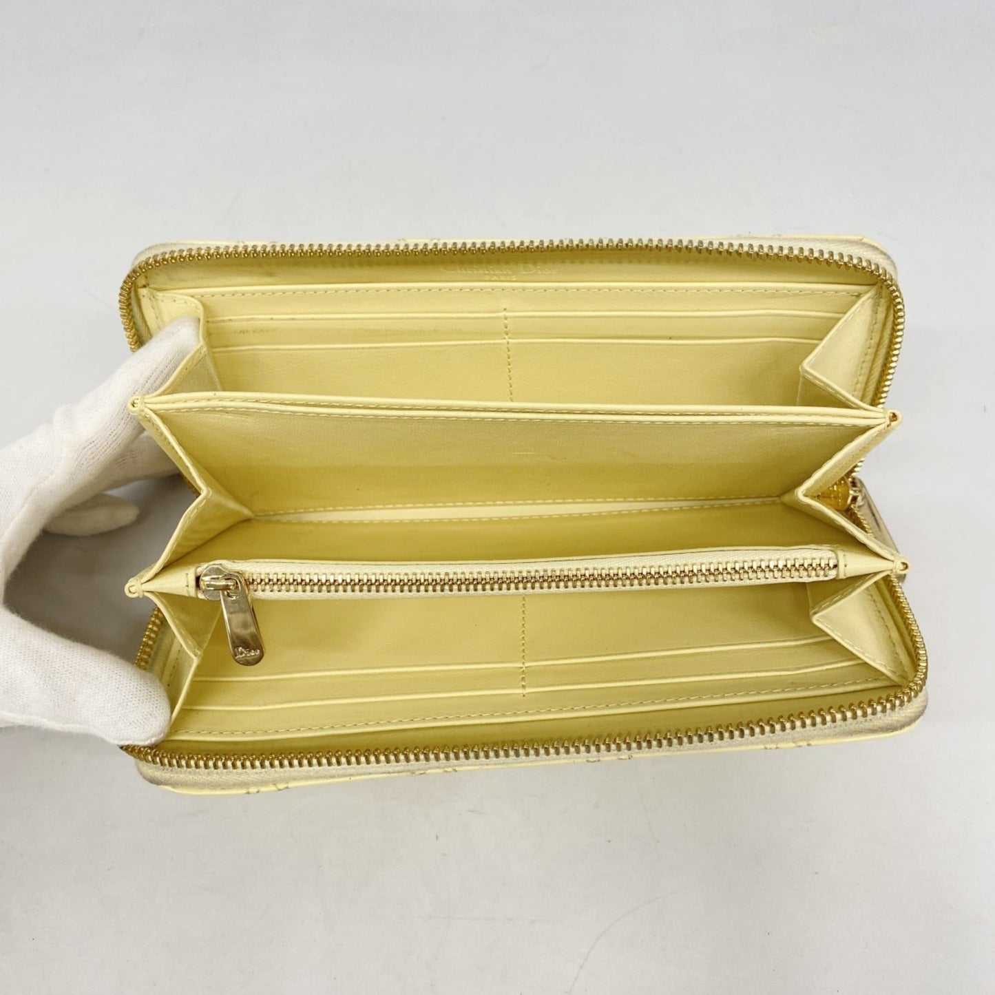 Christian Dior Cannage Enamel Long Wallet, Yellow, Women's