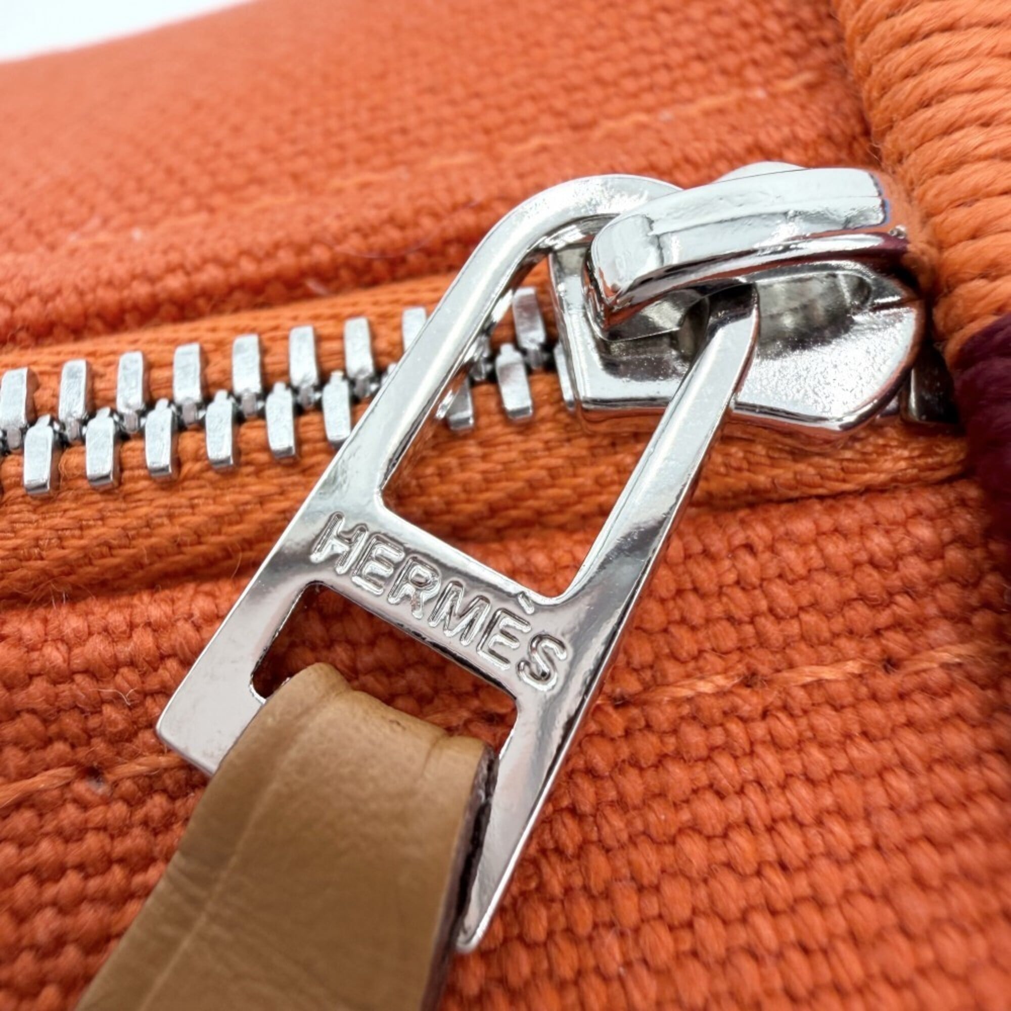 Hermes handbag for women, Bride à Black H Pavillon PM pouch, cotton, orange, silver hardware — Like New