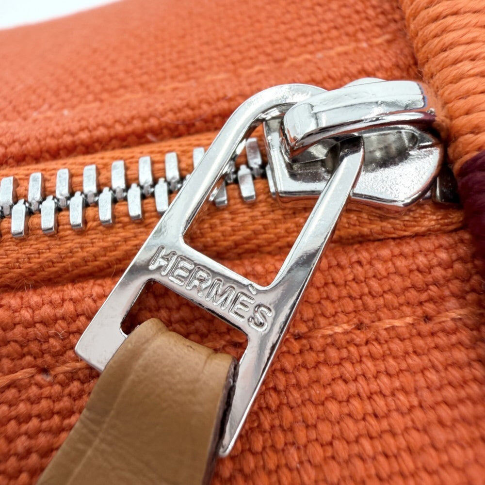 Hermes handbag for women, Bride à Black H Pavillon PM pouch, cotton, orange, silver hardware — Like New