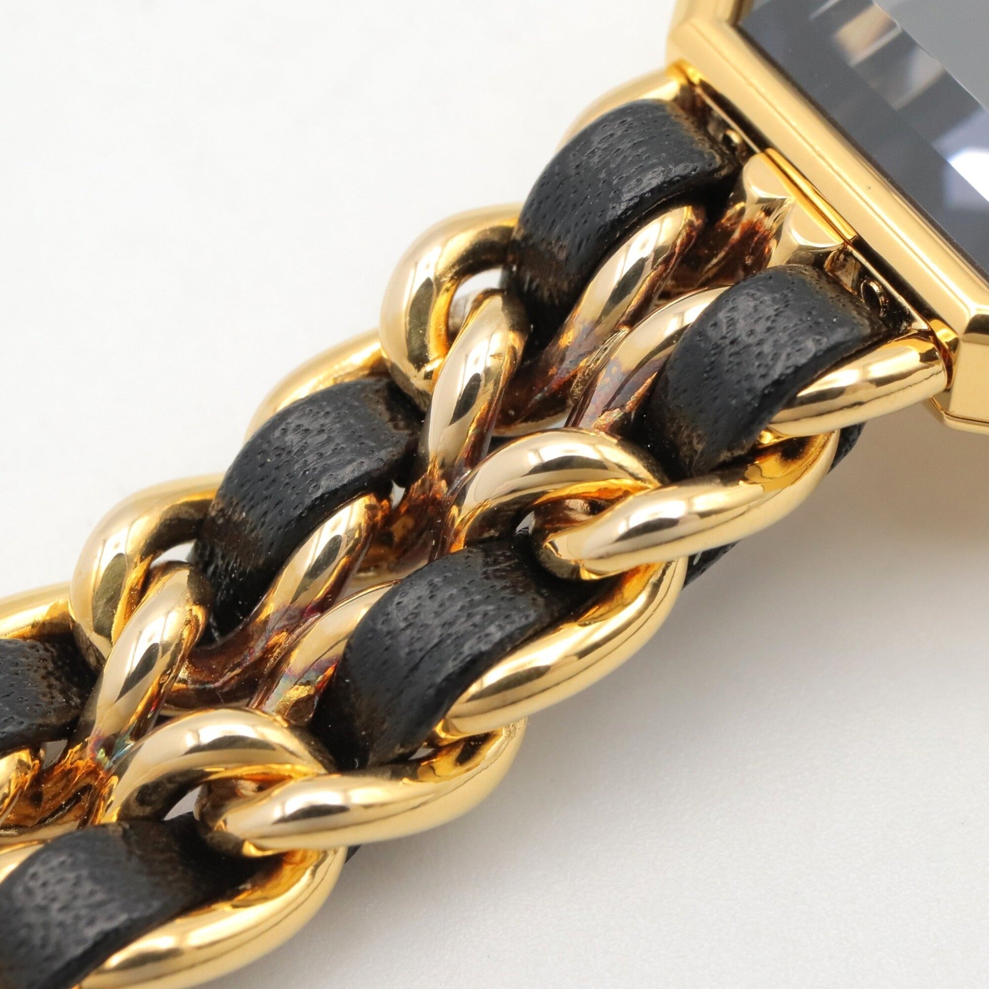 Chanel CHANEL Première S Watch, Gold Plated (GP), Leather Strap, Women's, Black, H0001 — Very Good