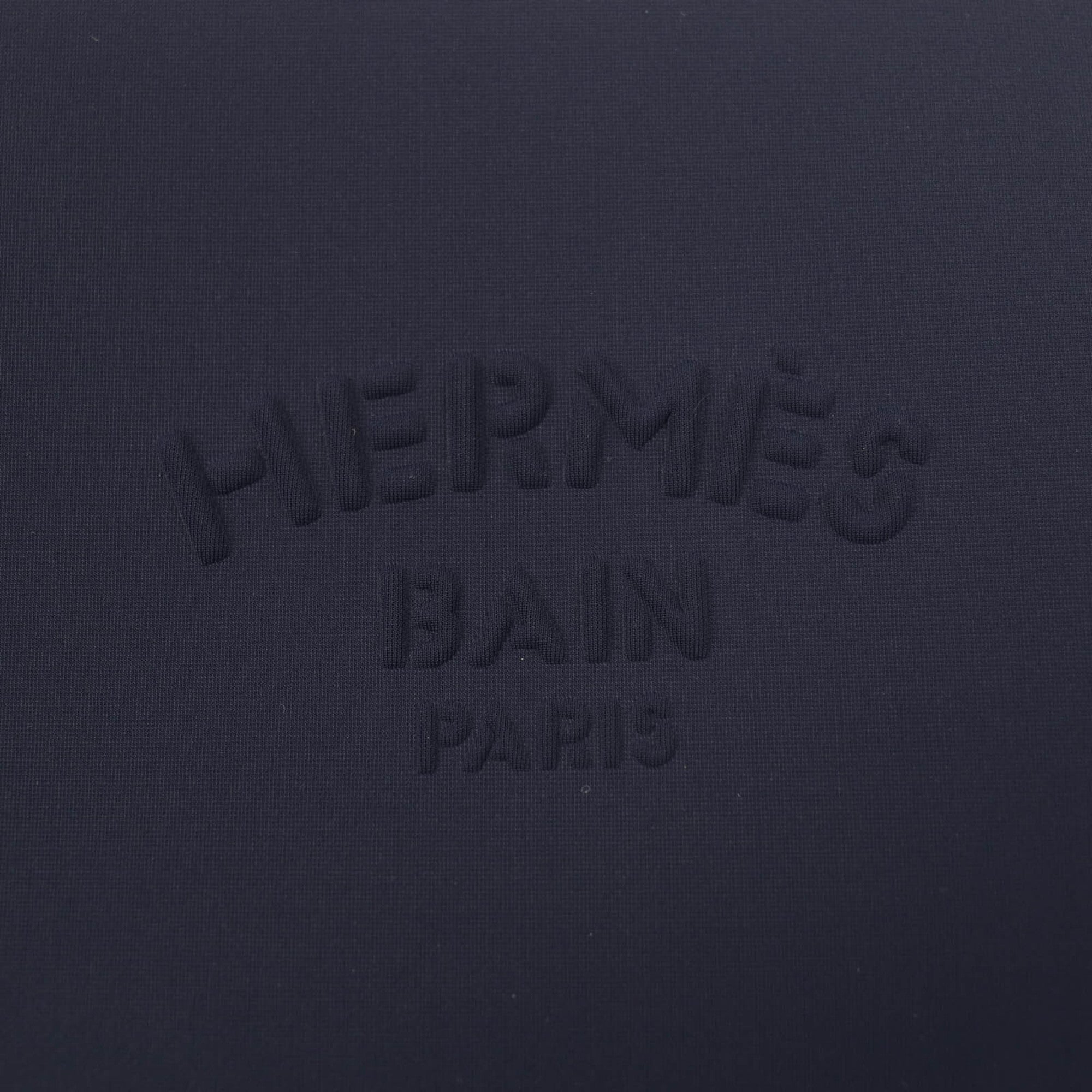 HERMES Trouse Flat PM Neoban Black Hardware Logo Zip Pouch Navy Made in France Women's — Like New