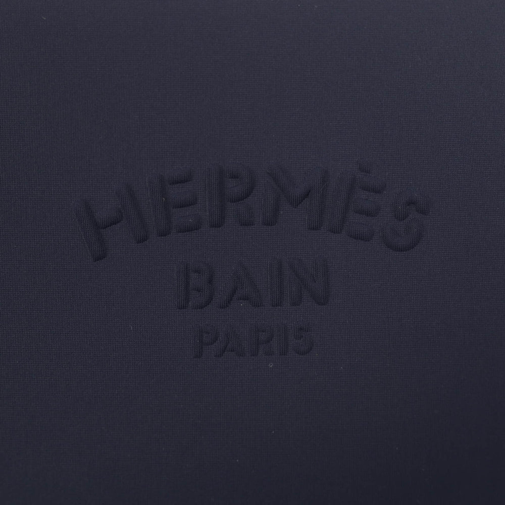 HERMES Trouse Flat PM Neoban Black Hardware Logo Zip Pouch Navy Made in France Women's — Like New