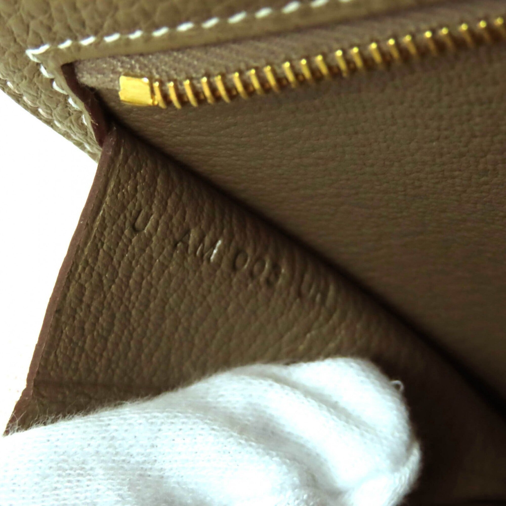 HERMES Etoupe Togo Leather Bag with Gold Hardware, Zippered, Pocket, U Stamp, Comes Box and Dust Bag, Made in France, Women's — New - Store Return