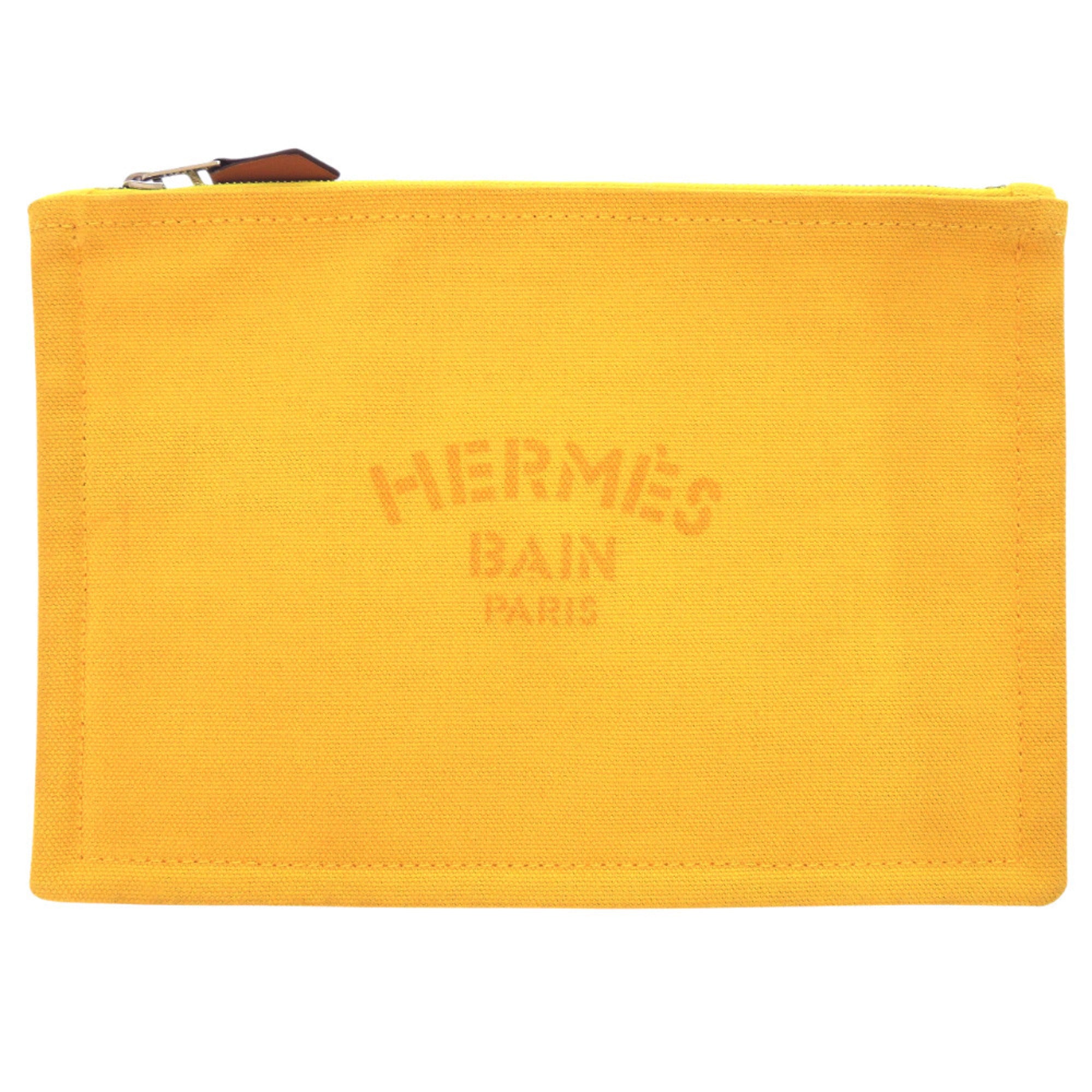 Hermes Flat Pouch PM Cotton Canvas Yellow Handbag 0347HERMES — Like New