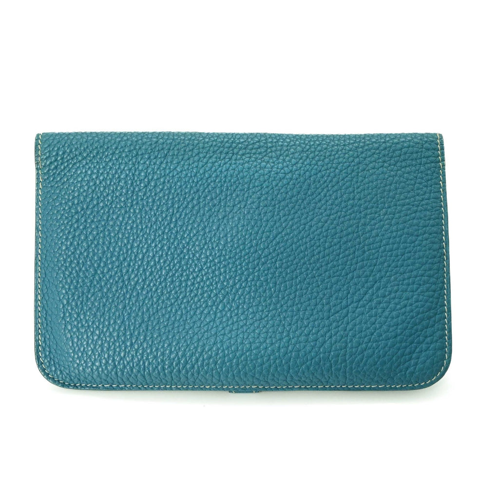 HERMES Dogon Duo GM Long Wallet, Togo Leather Bifold Blue Jean #□H