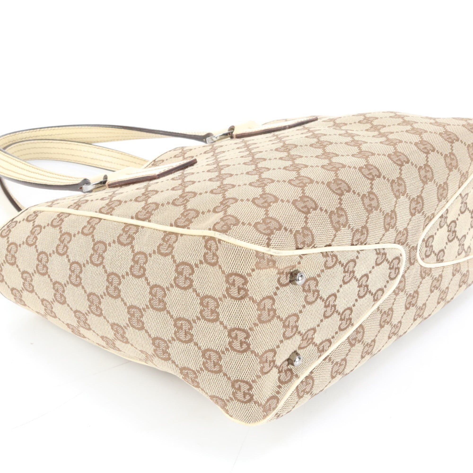 Gucci GG Canvas 113019 Leather Tote Bag Shoulder Handbag Beige Women's