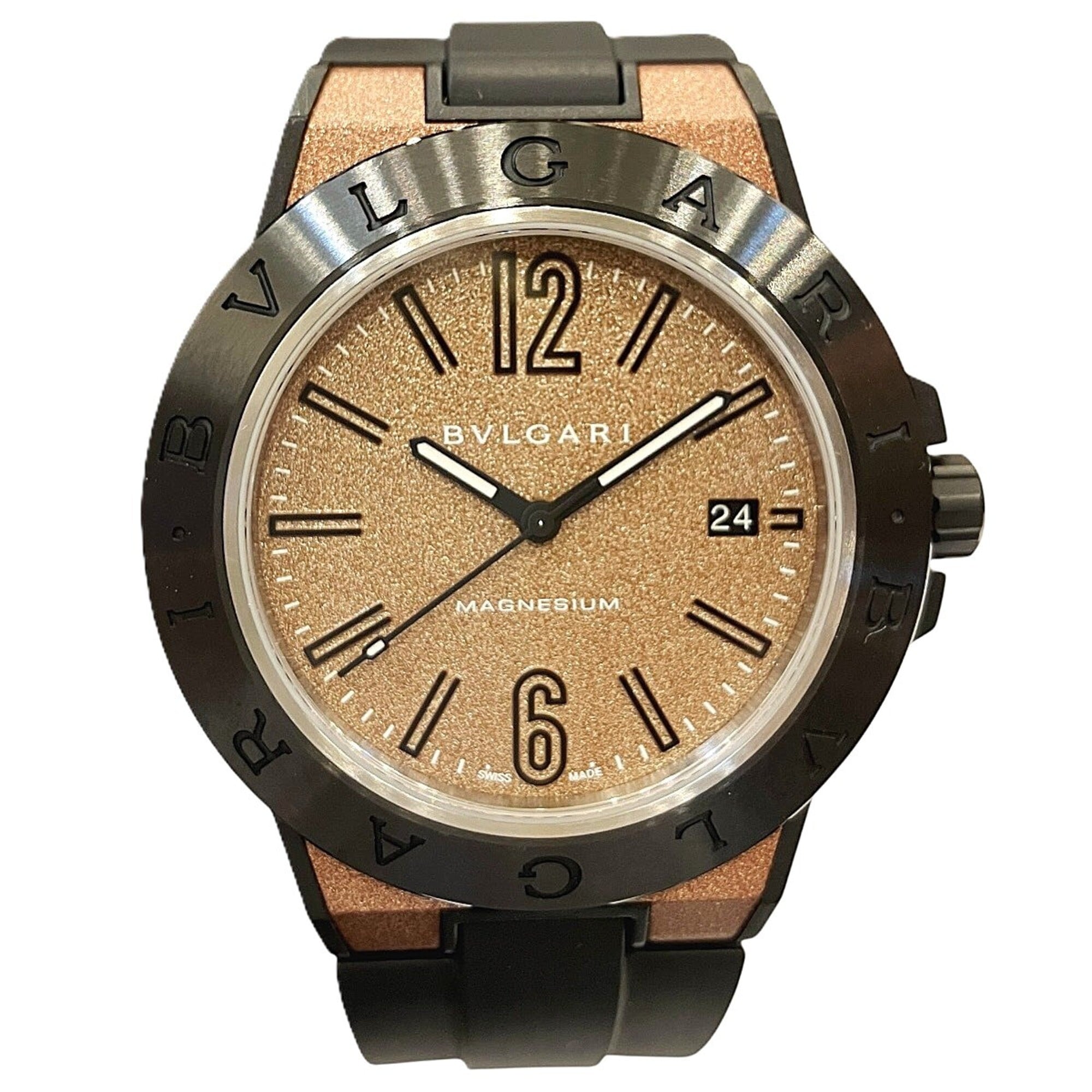 Bulgari Diagono Magnesium Watch, Total Weight 71g, Rubber Strap, Automatic Movement, Brown Dial, DG41SMC — Good
