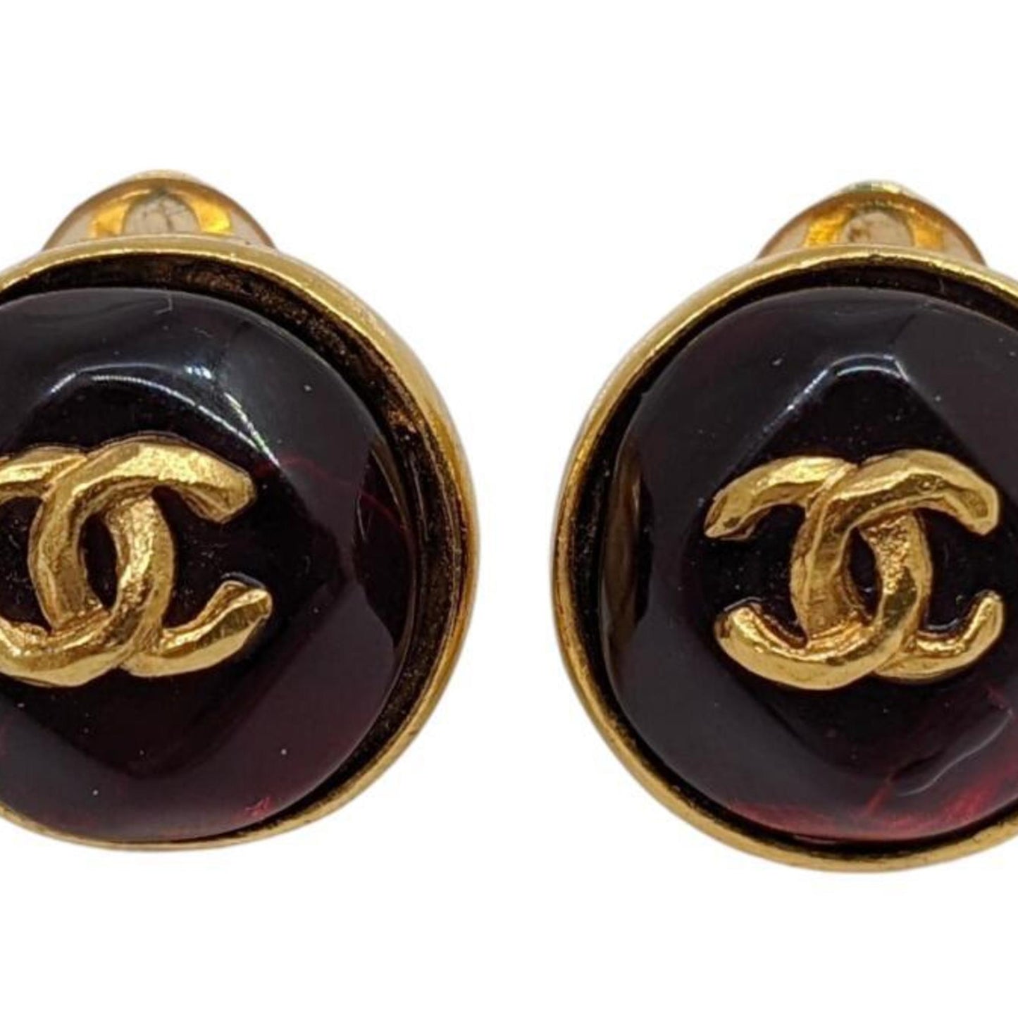CHANEL Coco Round Earrings with Red Stone, GP 99P, Gold, Red, Women's