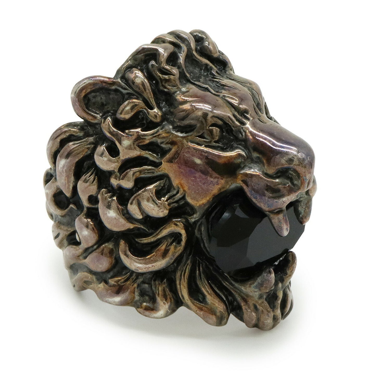 GUCCI Lion Head Ring Alessandro Michele GP Stone Pink Gold Black #M Japanese Size Approx. 14.5