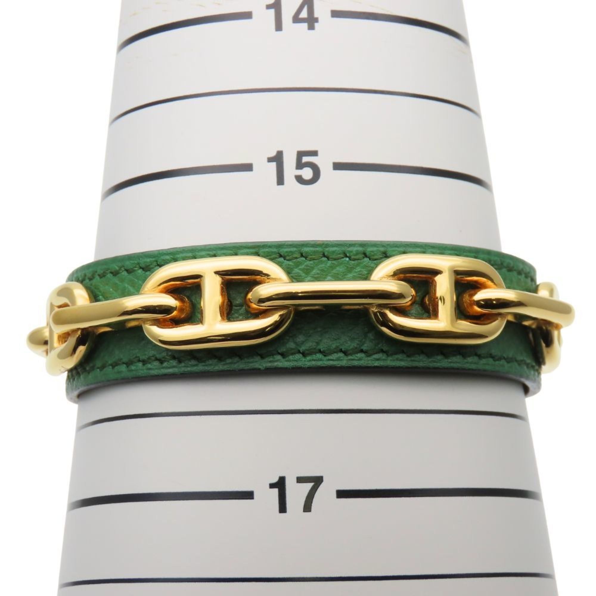 Hermes Chaine d'Ancre Bangle, Leather and Metal, Green Gold Plated, GP, Women's, HERMES