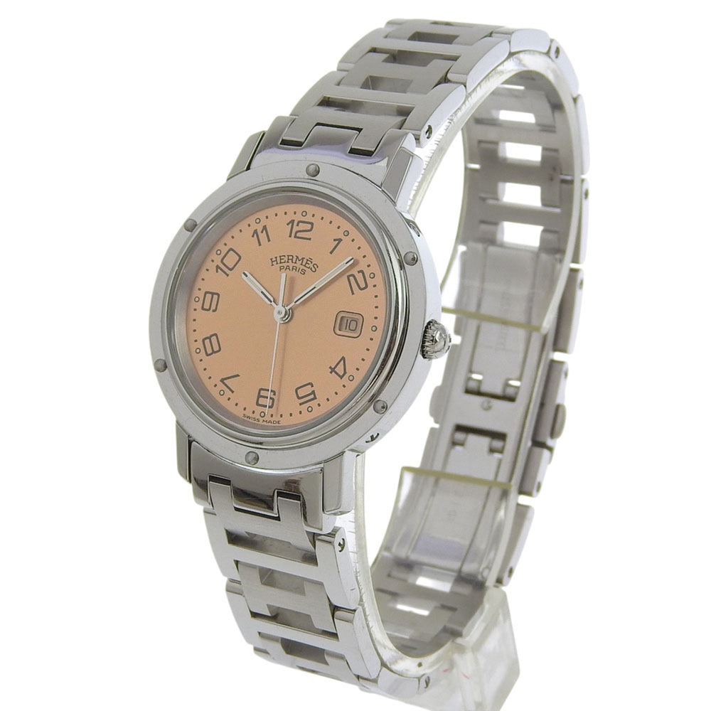 Hermès Clipper Watch CL4.410, Stainless Steel Quartz Analog Display, Pink Dial, Boys — Good