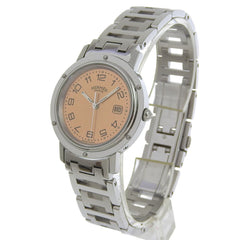 Hermès Clipper Watch CL4.410, Stainless Steel Quartz Analog Display, Pink Dial, Boys — Good