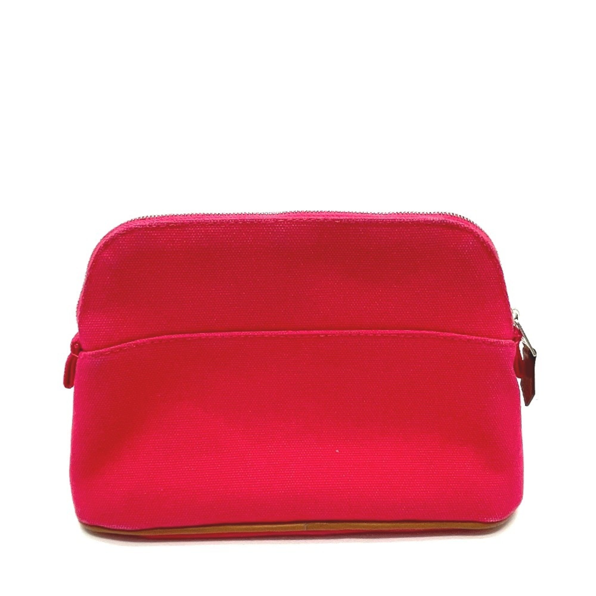 HERMES Bolide Pouch 20, a small accessory case/makeup pouch/multi-purpose pouch, canvas, women's, pink, like new — Like New