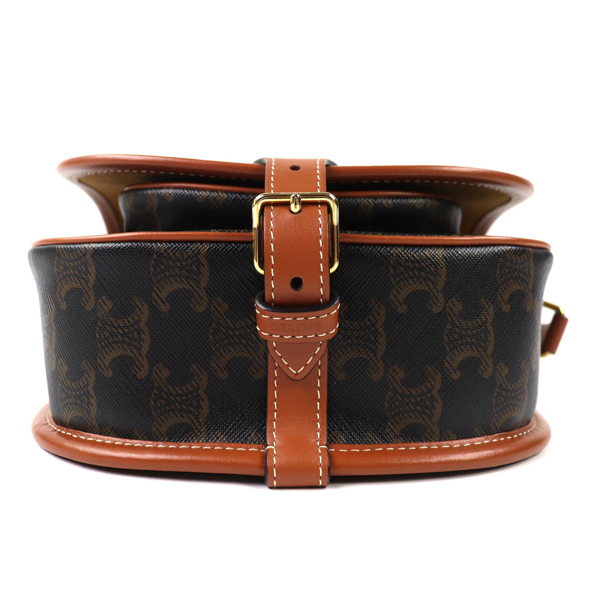 CELINE 19150 Folco Medium Triomphe Canvas Shoulder Bag, Tan Brown, Women's - Highly Recommended! — Like New