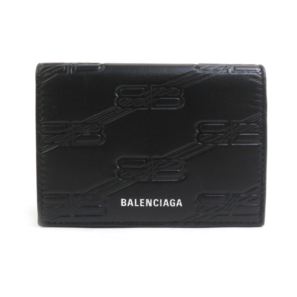 BALENCIAGA Tri-fold Wallet Leather Black Men's Women's h30982k