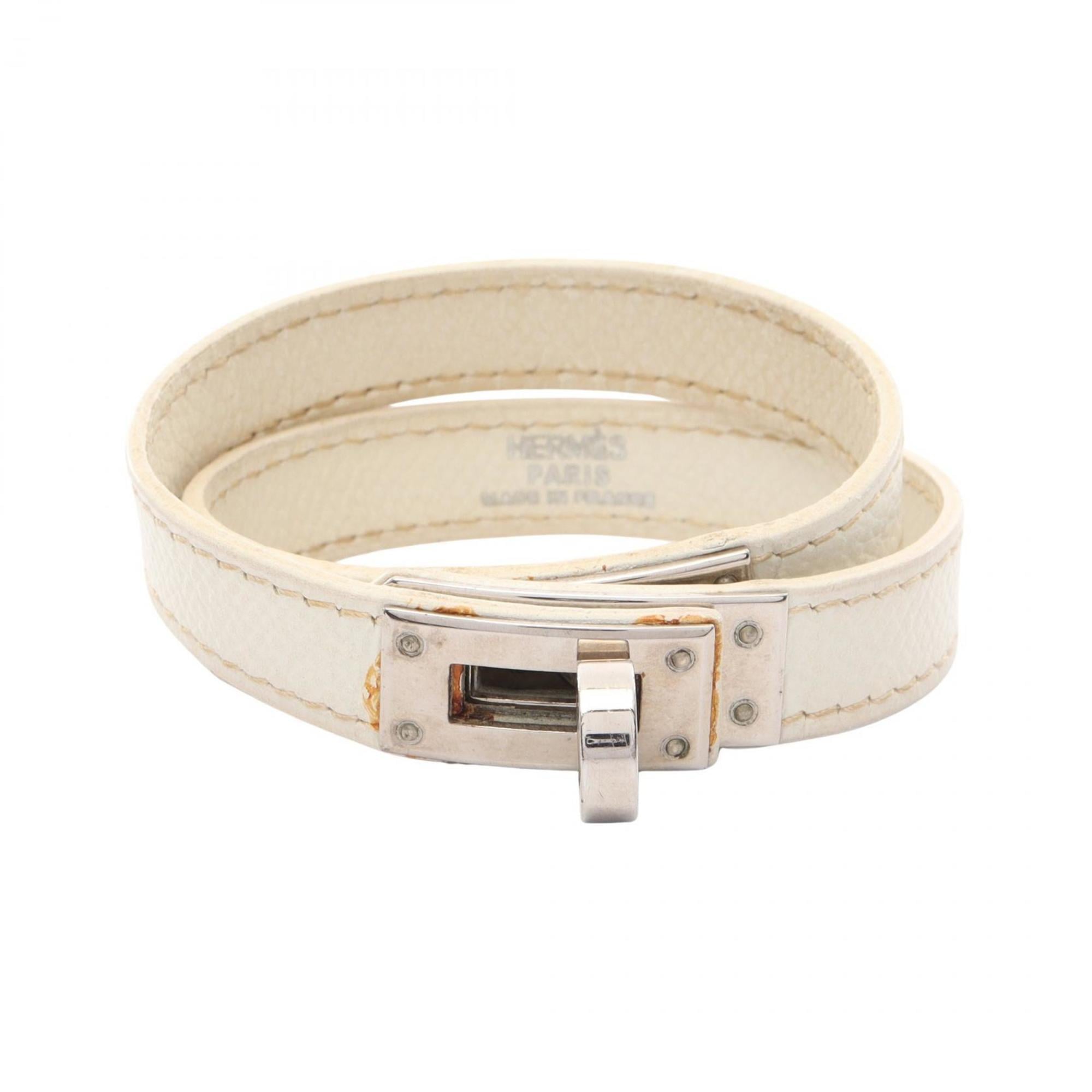 Hermes Hermès Kelly Double Tour Bracelet, Stainless Steel and Leather, Women's, White
