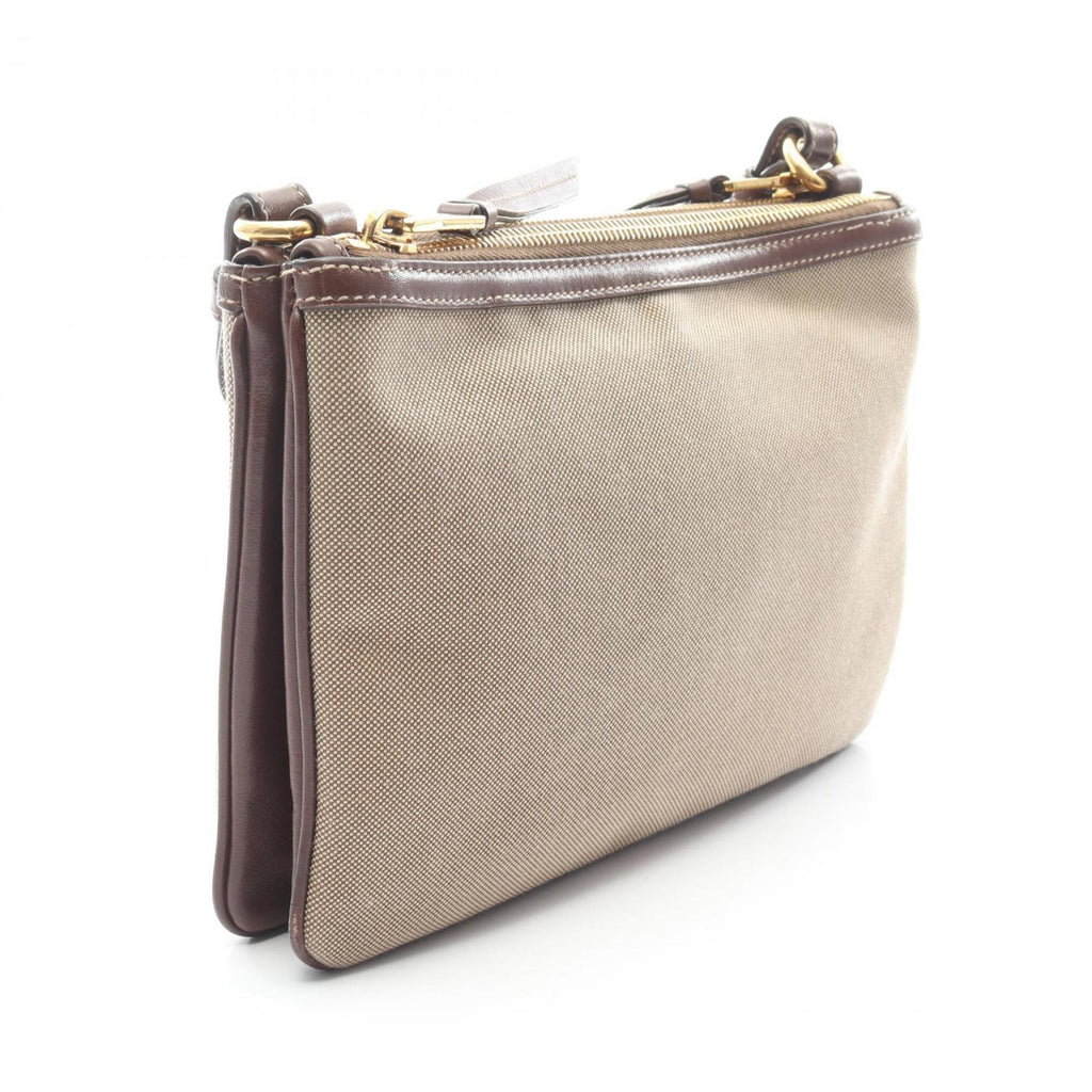 Prada Logo Jacquard Shoulder Bag, Canvas and Leather, Women's, Beige Brown, 1BH050