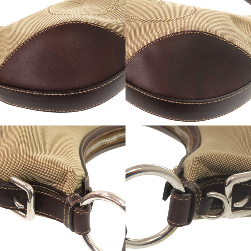 Excellent condition Prada logo jacquard canvas bag BR3429 with silver hardware, semi-shoulder or one-shoulder style, brown leather, 0505