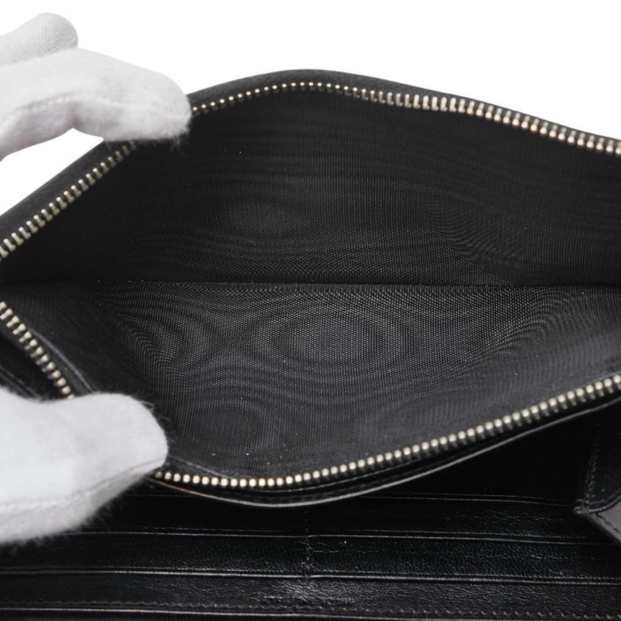 Saint Laurent Crocodile Embossed Long Wallet Black Leather Women's SAINT LAURENT