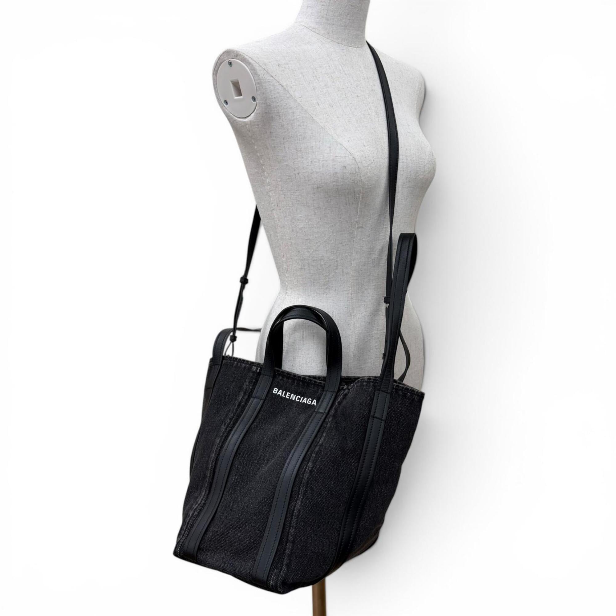 BALENCIAGA 672791 Everyday North-South Small Denim Leather 2-Way Shoulder Bag/Handbag, Black, Women's, with Dust Bag — Like New
