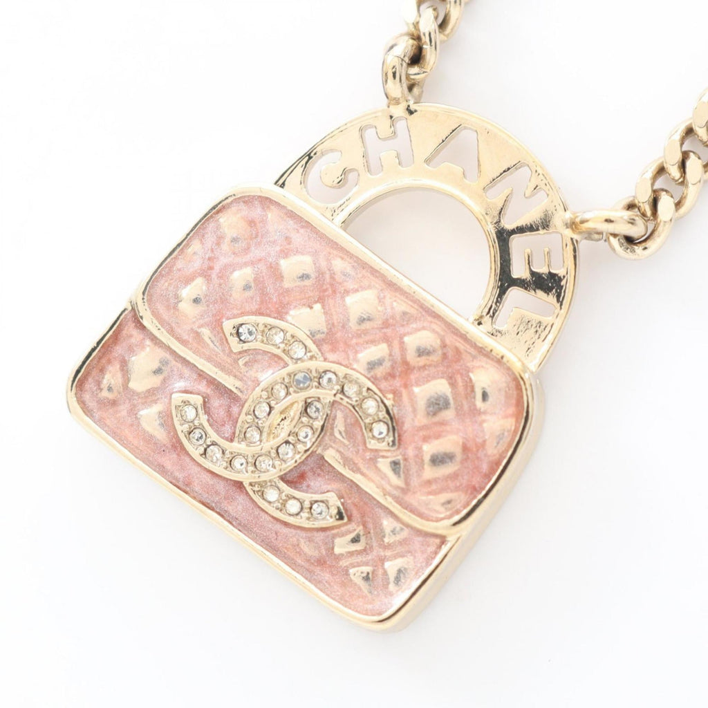 Chanel Coco Mark Back Motif Necklace, Gold Plated with Rhinestones, Women's, Available in Gold, Pink, and Clear