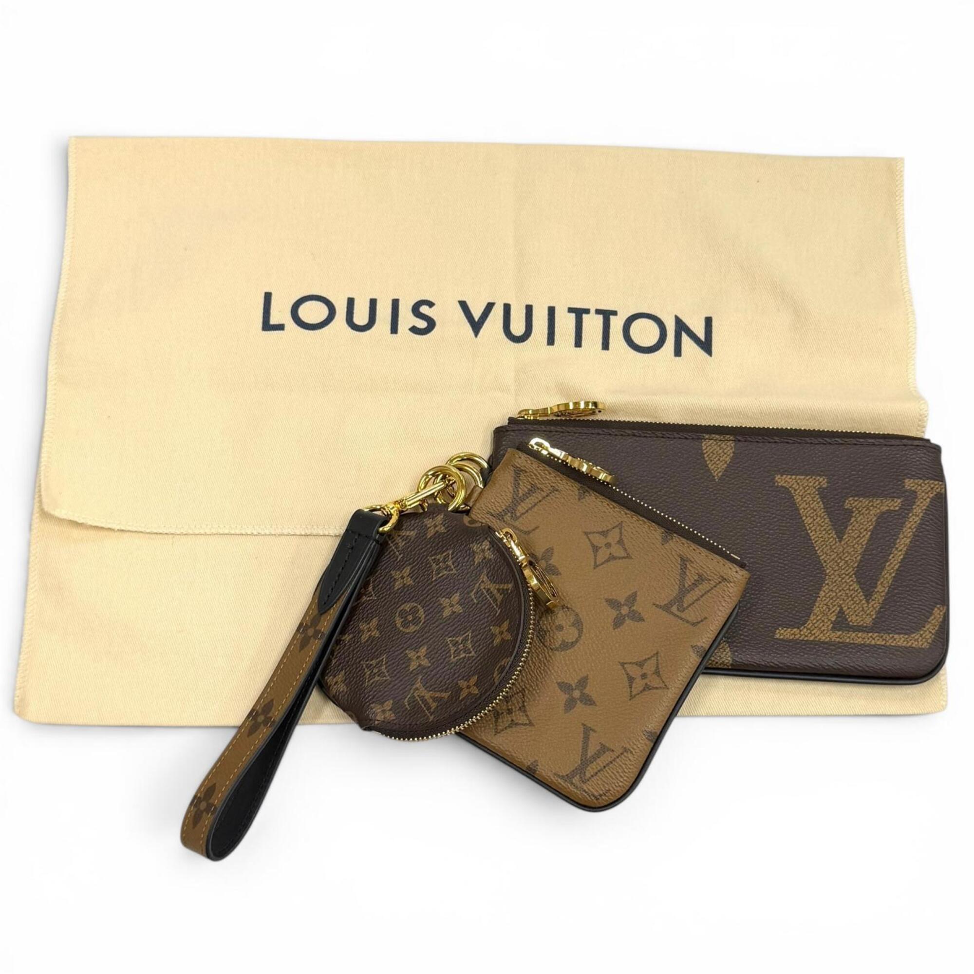 LOUIS VUITTON M68756 Monogram Giant Reverse Leather Pochette Trio Brown Made in France Women's with Dust Bag — Like New