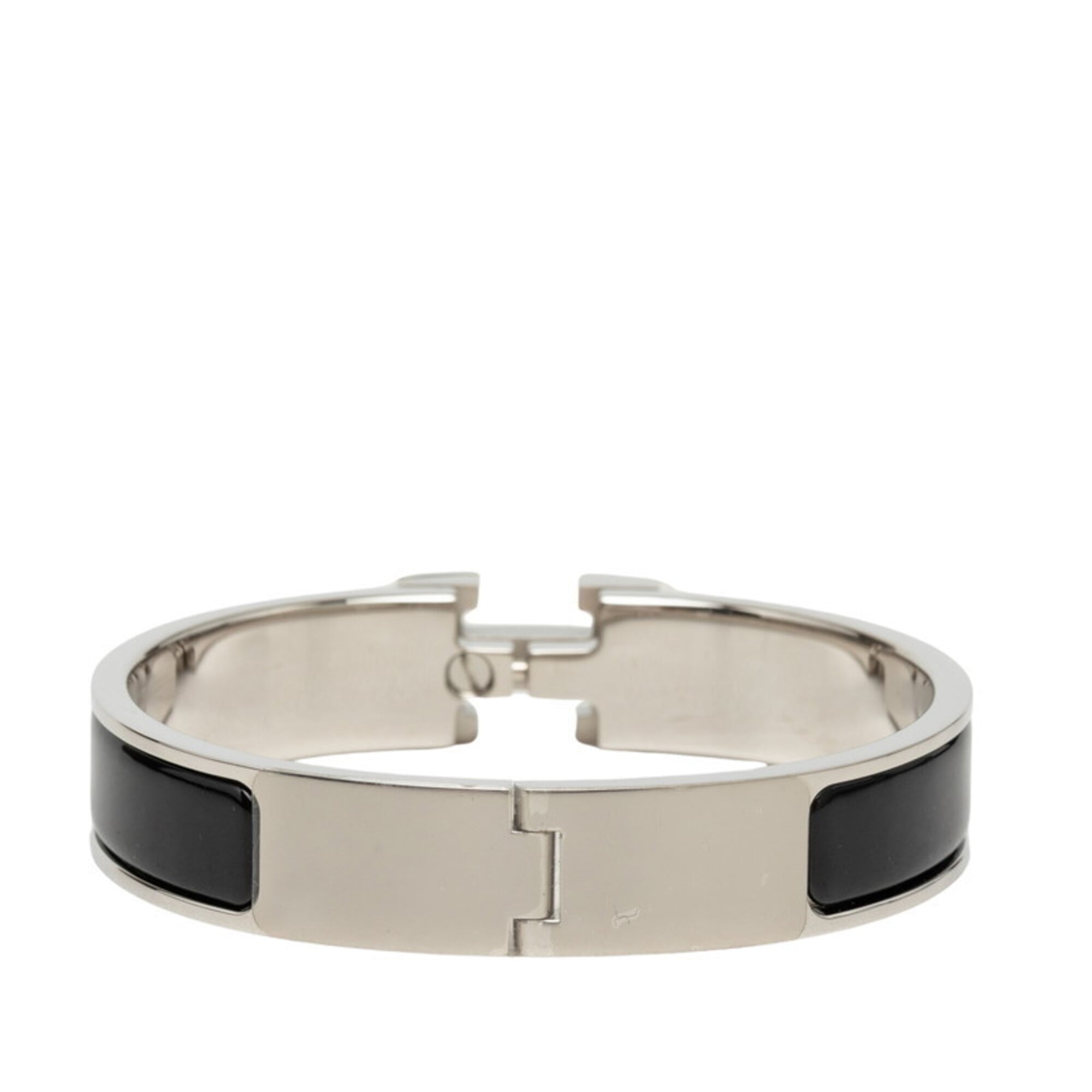 Hermes Click H PM Bracelet Bangle Silver Black Metal Enamel Women's HERMES — Like New