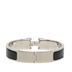 Hermes Click H PM Bracelet Bangle Silver Black Metal Enamel Women's HERMES — Like New