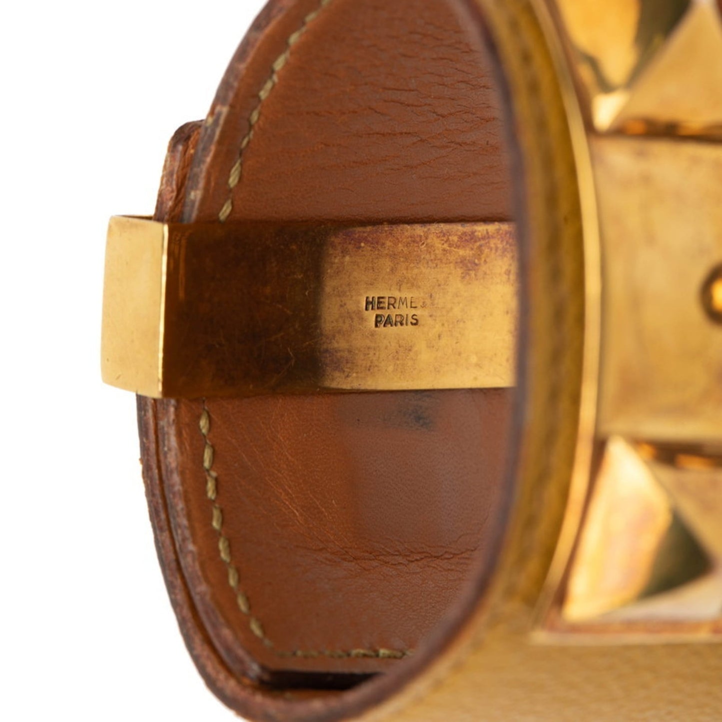 Hermes Collier de Chien Bracelet in Yellow Gold and Leather with Plated Design for Women