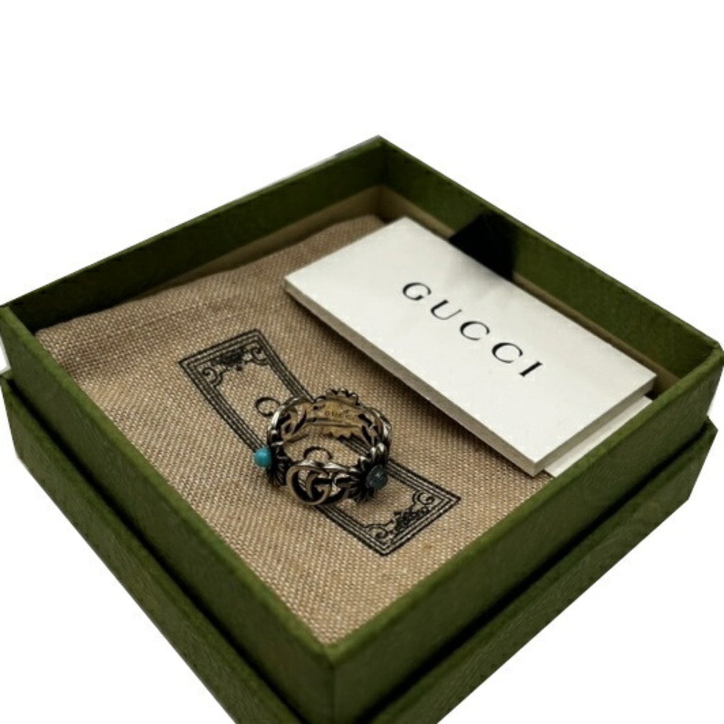 GUCCI Double G Mother of Pearl Ring Gucci Flower Interlocking Blue Sterling Silver GG Turquoise